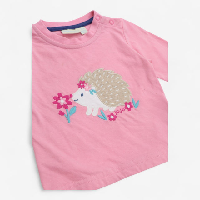 T-shirt Long Sleeve Pink Hedgehog Applique