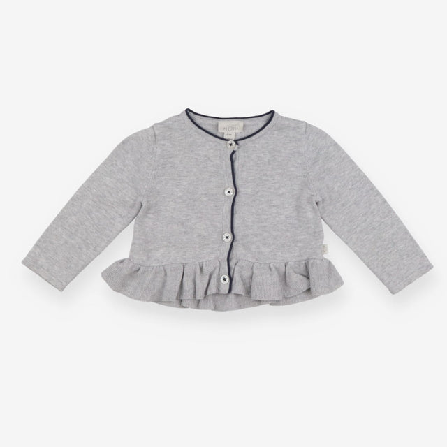 Grey knit cardigan frill hem