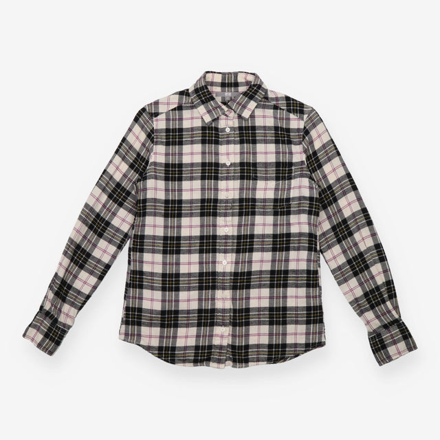 Checked Flannel Shirt Cream Pintuck Long Sleeve