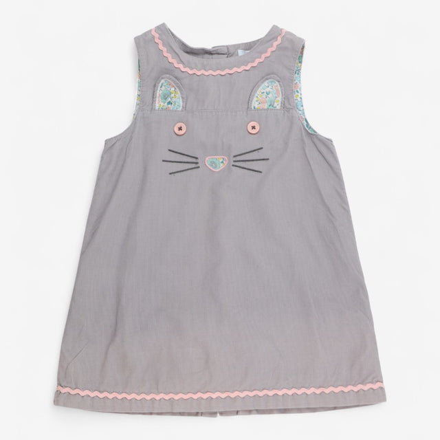 Dress Cord Sleeveless Grey Kitten Face