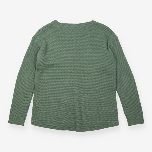 Sage Green Textured Crew Neck Cotton Knit
