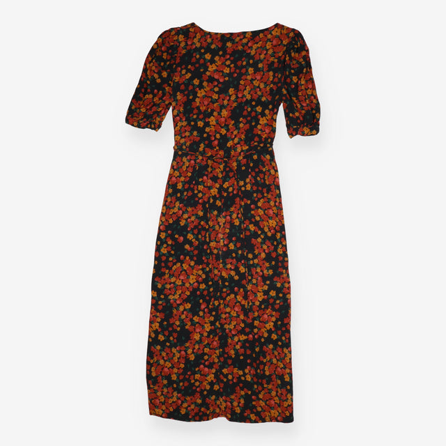 Maxi Dress Black Orange Floral Cut Out Ruched Bust