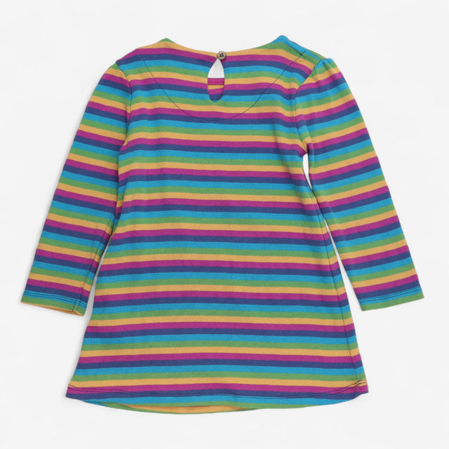Dress LS jersey striped floral applique animal