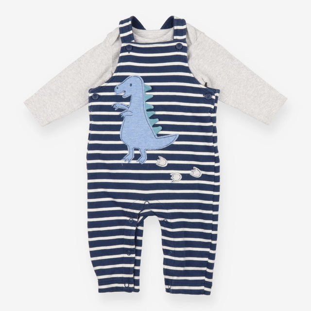 Outfit 2pc grey bodysuit blue white stripe dungare