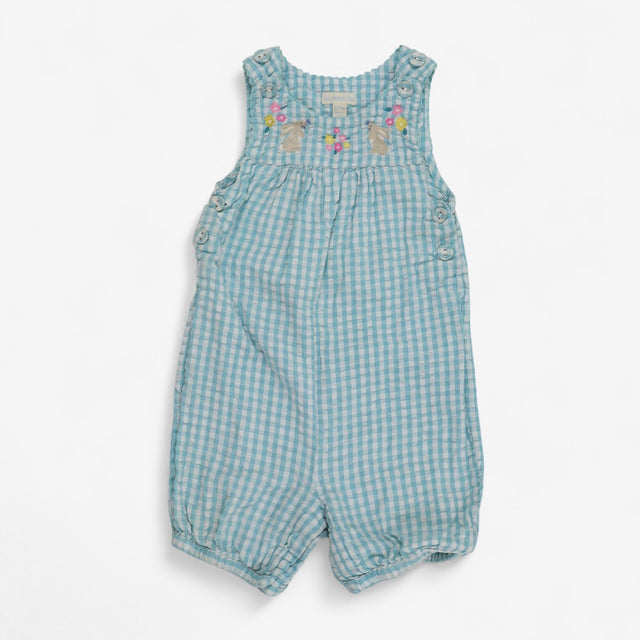 Romper Blue Gingham with Bunnies and Flowers