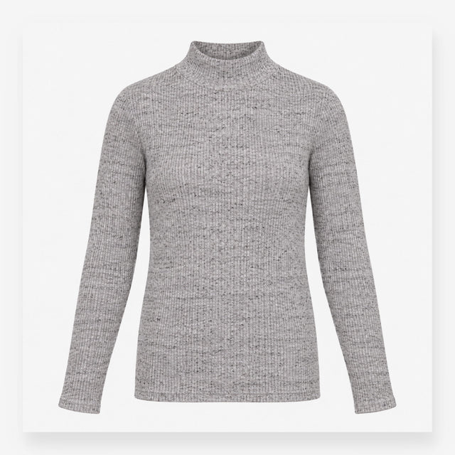 Ribbed High Neck Long Sleeve Top Grey