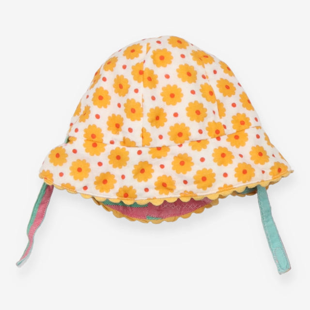 Summer hat reversible stripe orange flowers