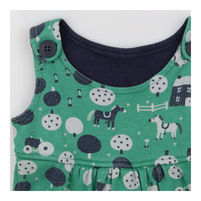 Dungarees green farm trees jersey