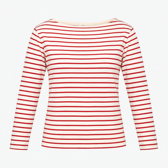 Striped Long Sleeve Cotton Top Red Whit