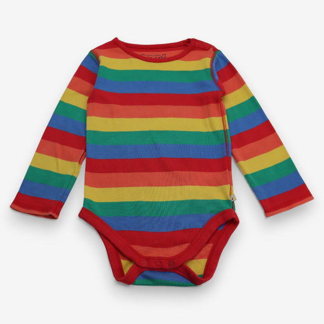 Bodysuit LS rainbow stripe red edging