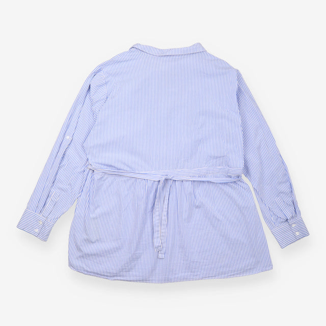 Maternity Shirt Blue White Pinstripe Tie Side Nurs
