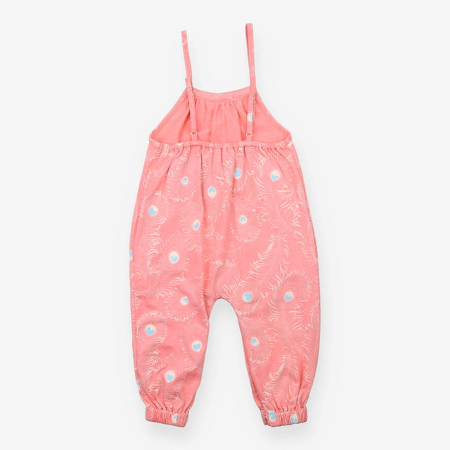 Jersey Romper Pink Peacock Print