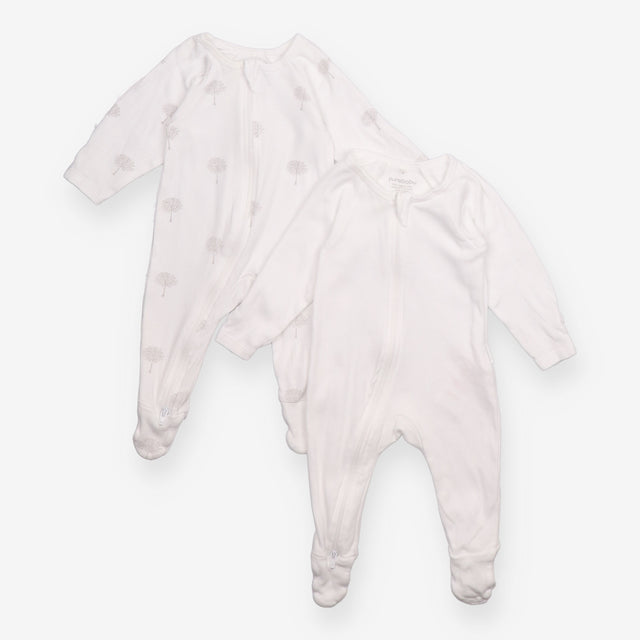 Sleepsuits Zip Up White Tree Print 2 Pack