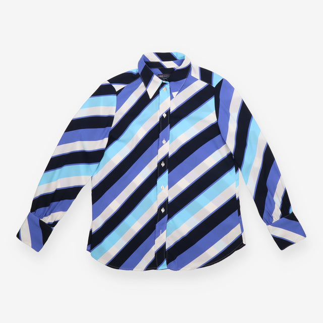 Button Shirt Blue Geometric Stripe Long Sleeve