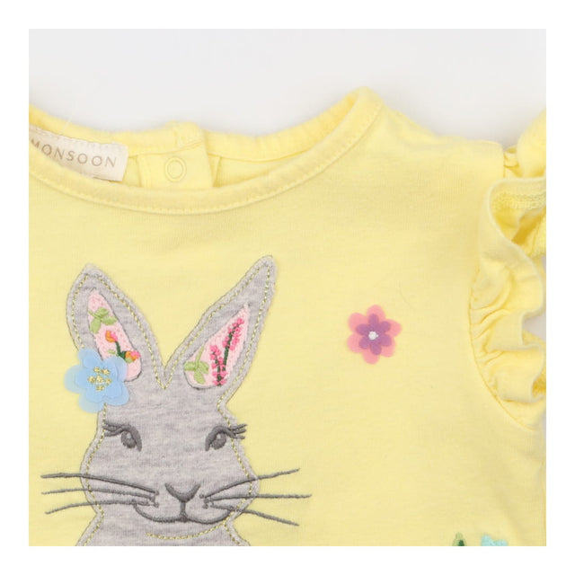 T-Shirt Frill Sleeve Yellow Pretty Bunny Applique