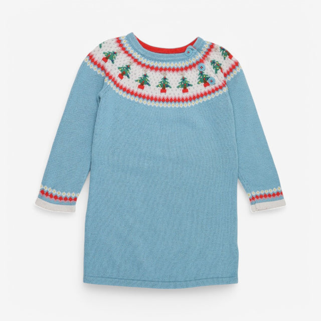 Blue Christmas Tree Fairisle Knit Dress