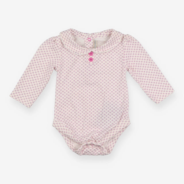 Collared LS bodysuit with pink and blue flowers