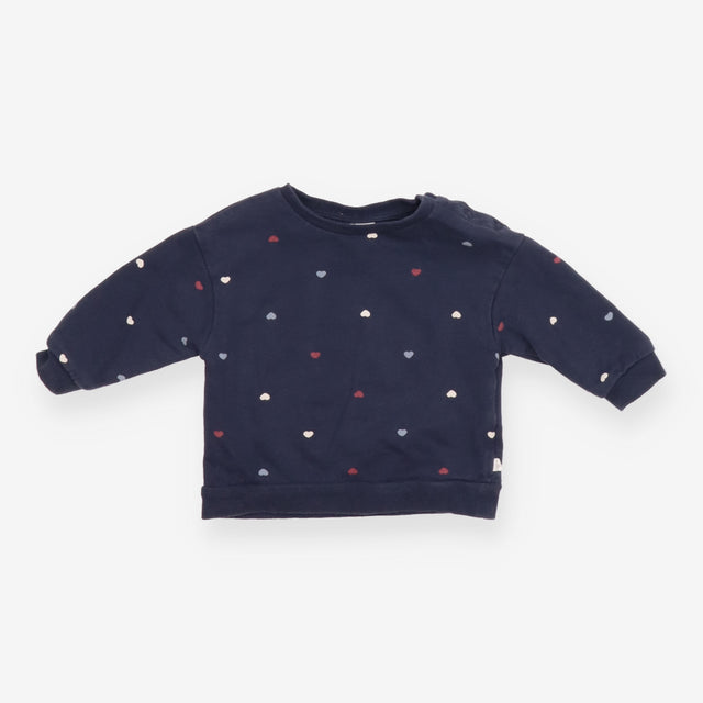 Sweatshirt Long Sleeve Heart Print Navy