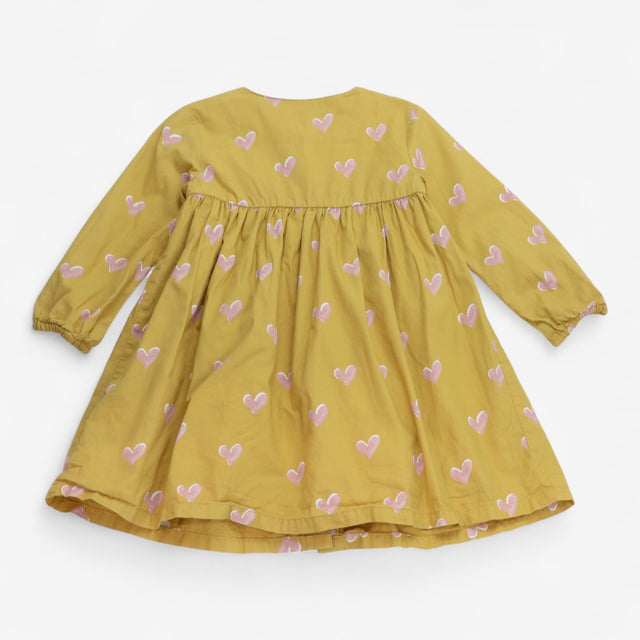Dress yellow button up pink hearts