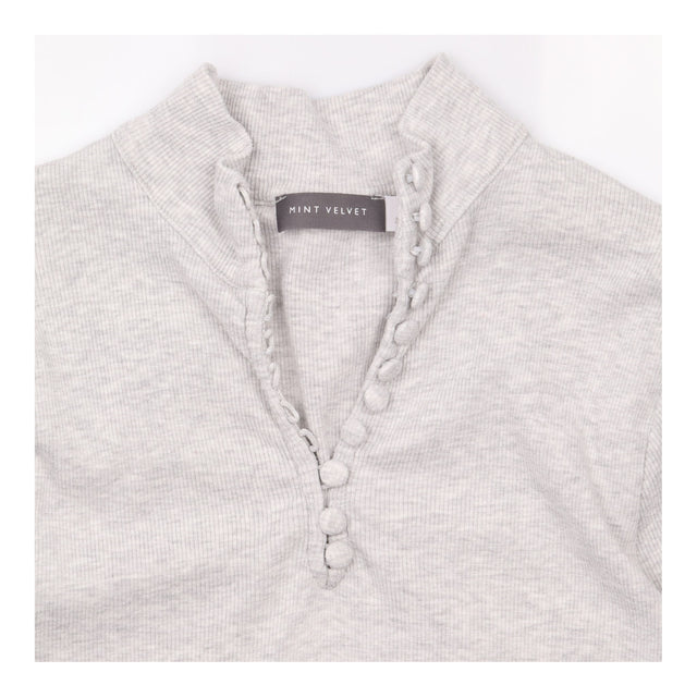 Ribbed Top in Grey with Covered Button Neckline