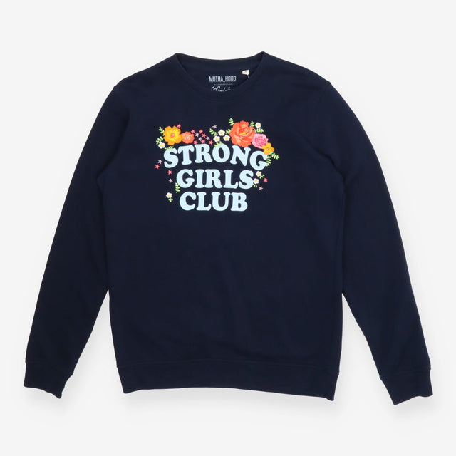 Navy crewneck floral embroidered strong girls club