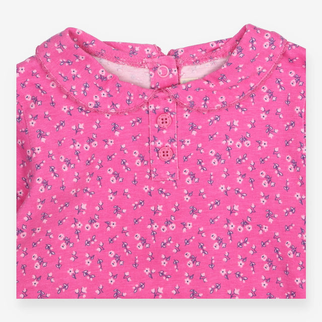 T-Shirt Long Sleeve Collared Pink Floral