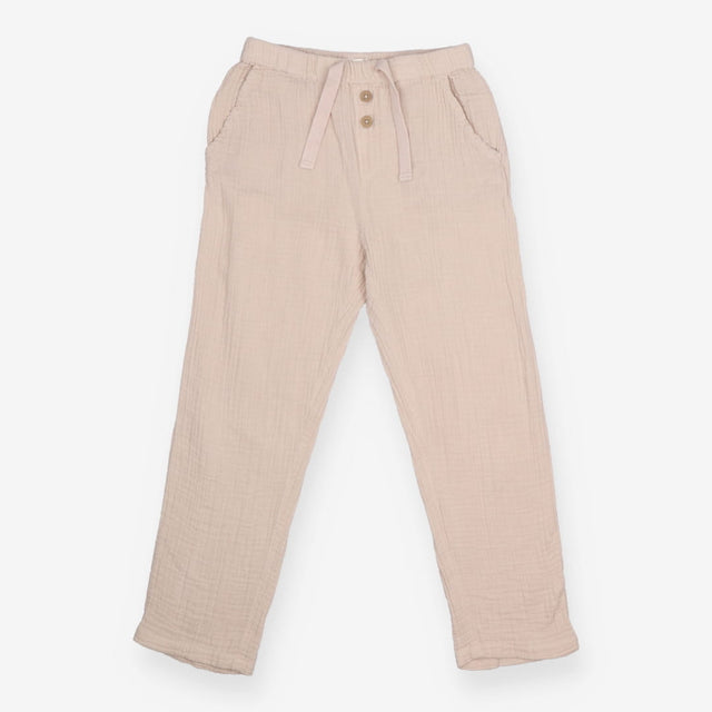 Trousers muslin taupe wood buttons