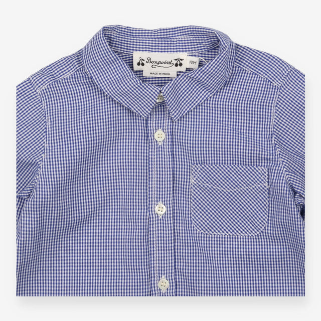 Blue and white check shirt