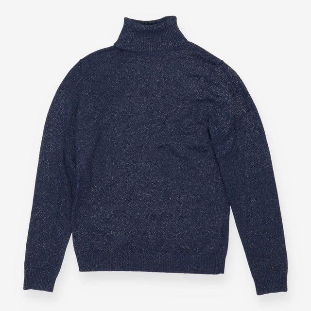 Blue Sparkle Roll‑Neck Jumper Metallic Knit