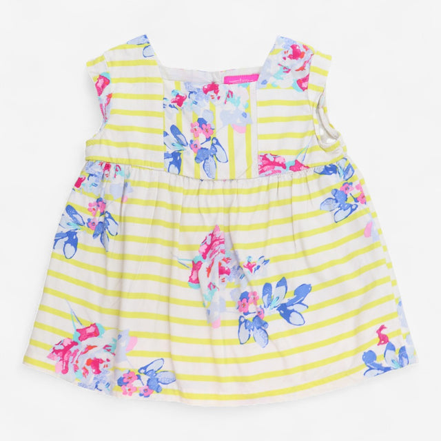 Tunic Short Sleeve Yellow Stripe with Flowers