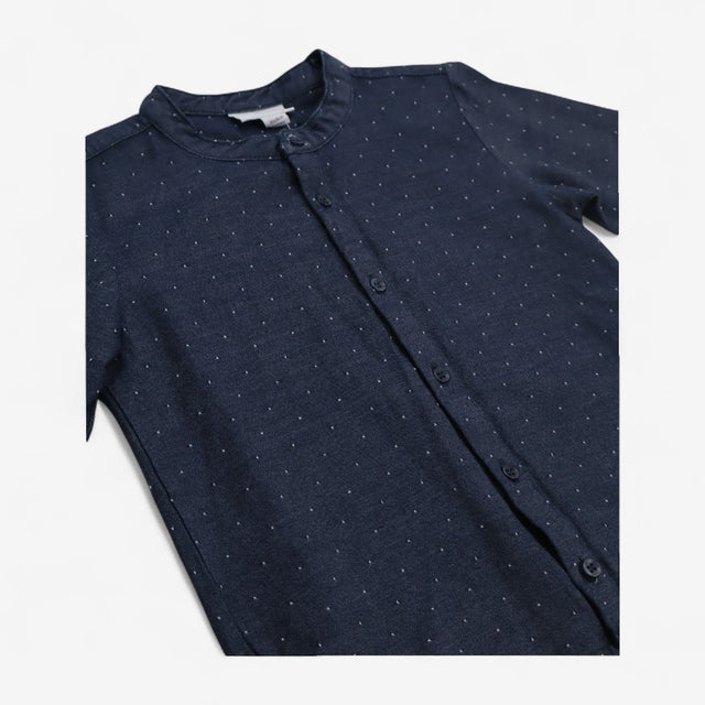 Shirt Grandad Collar Navy with White Dots
