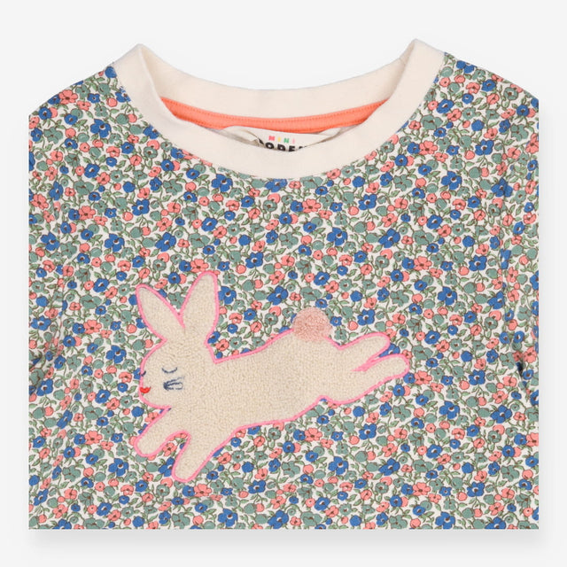 Dress Long Sleeve Blue and Red Floral Bunny Appliq