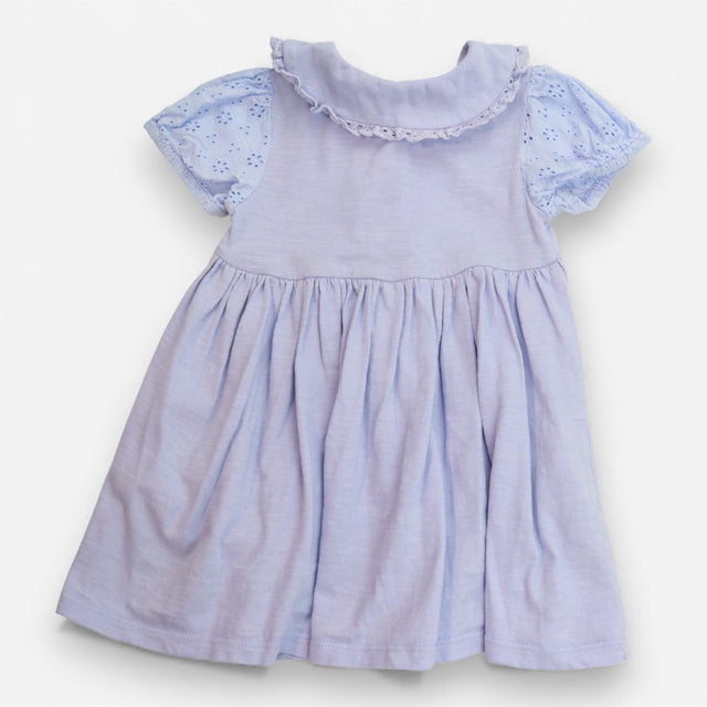 Dress blue SS collar embroidered flowers butterfli