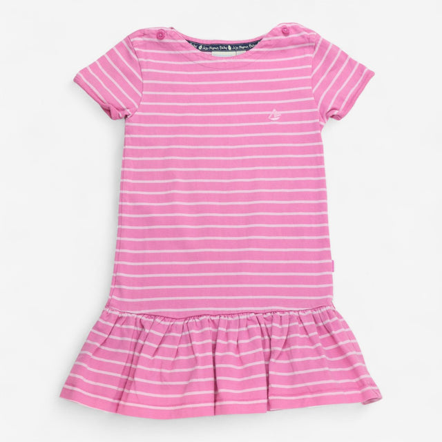 Jersey dress pink with stripes sail boat logo