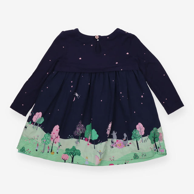 Dress Navy with Pink Stars and Park Landscape