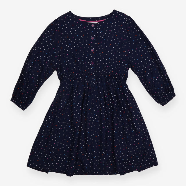 Dress Long Sleeve Navy with Multi Coloured Dots