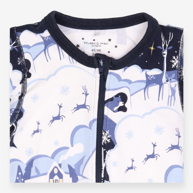 Sleepsuit zip white blue snowy reindeers scene
