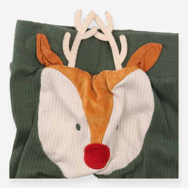 Green Ribbed Reindeer Joggers