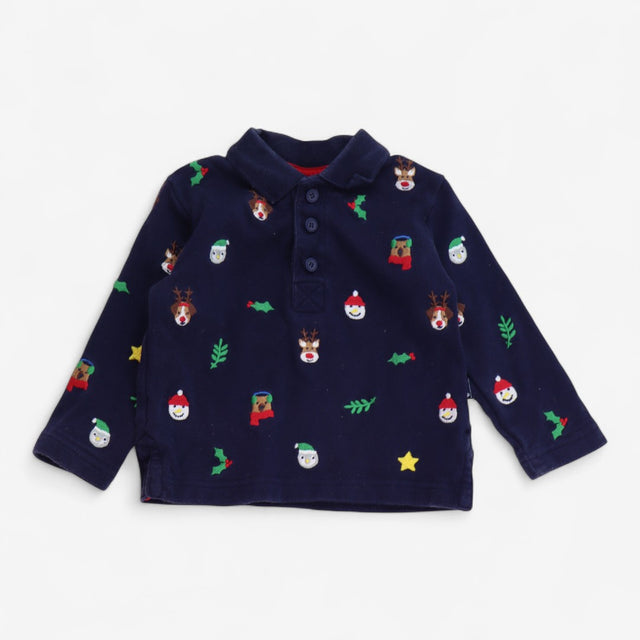 Navy Christmas Applique Polo Shirt