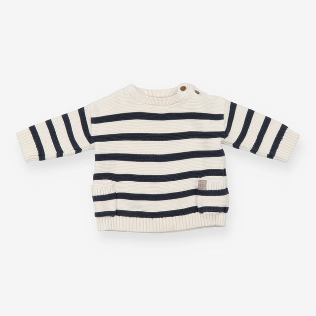 White and Navy Striped Knit Sweater