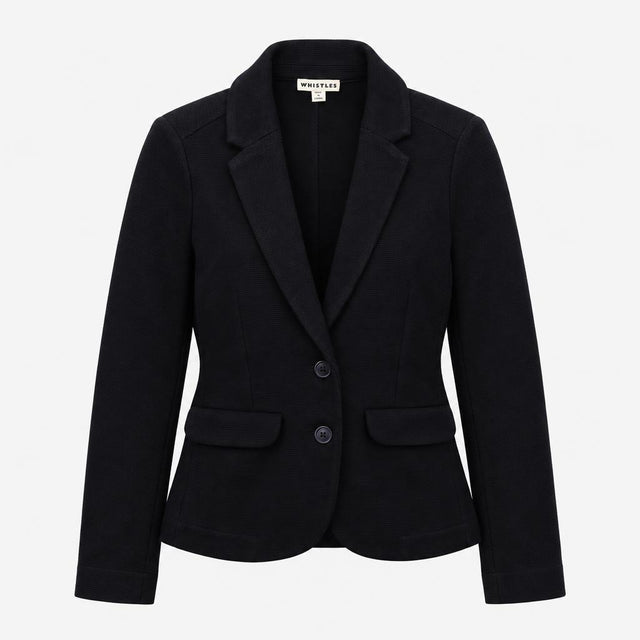 Blazer Black Textured Cotton Two Button Notch Lape