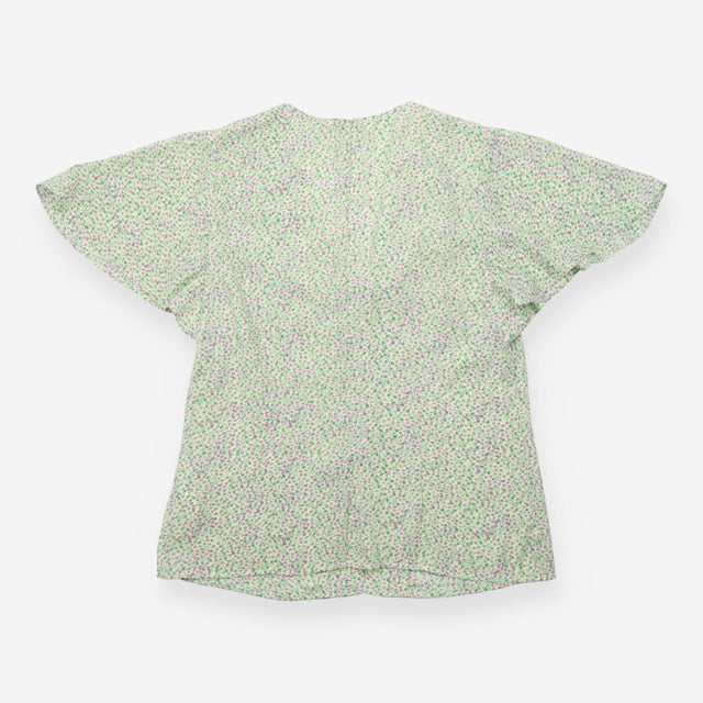 Blouse Green Lilac Ditsy Floral Print Flutter Slee