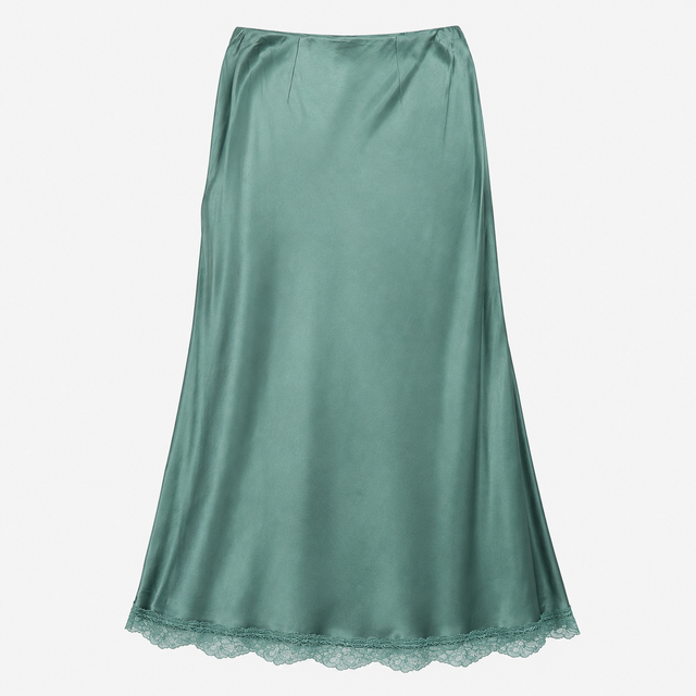Midi Skirt Lace Trim Dark Sage Long