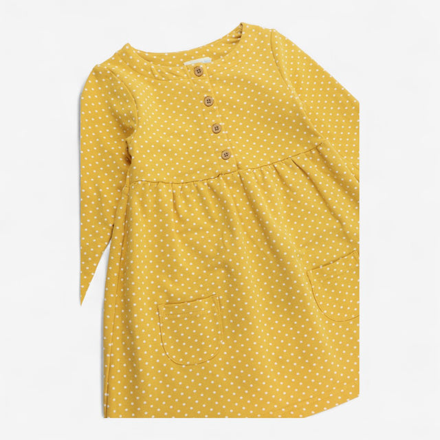 Dress Jersey Yellow with White Spots and Buttons