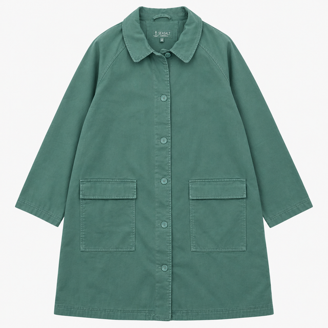 Coat Sage Green Cotton Longline Button Front With