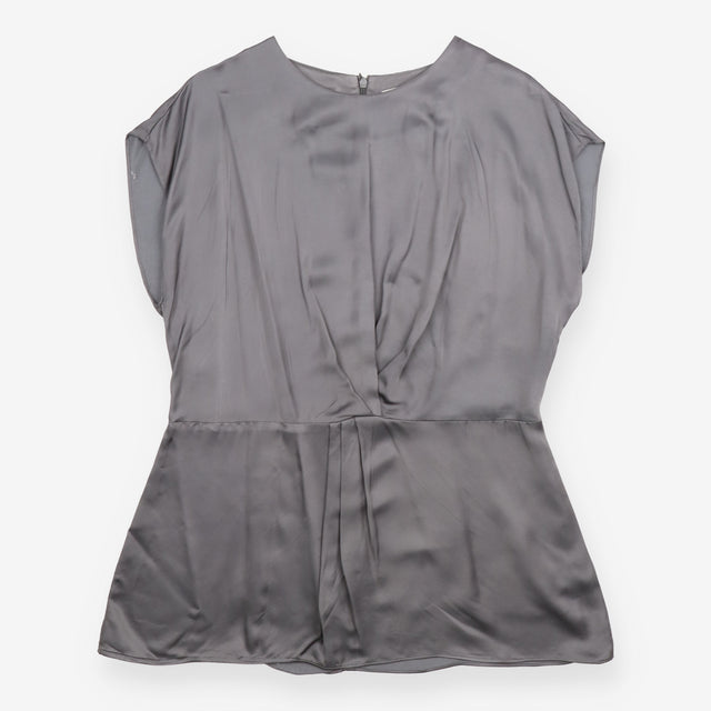 Satin Top Grey Twist Front Cap Sleeve Blouse
