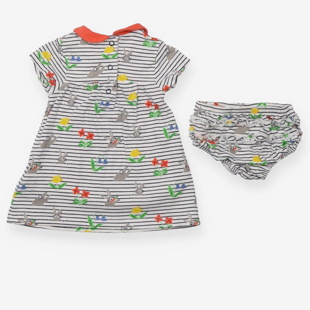 Dress navy stripe bunny and flowers with bloomers