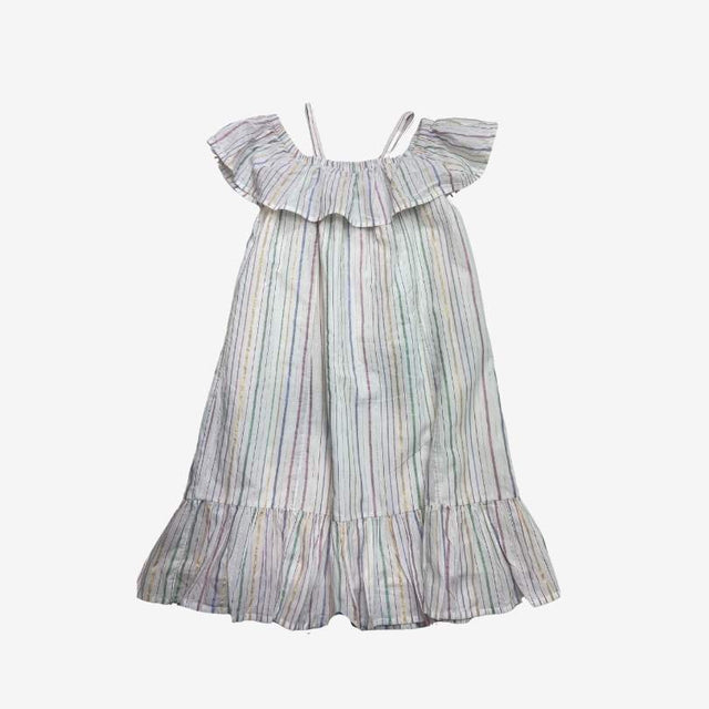 White Cold Shoulder Rainbow Stripe Dress