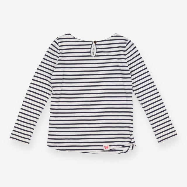 T-Shirt Long Sleeved Navy Stripe Flower Applique