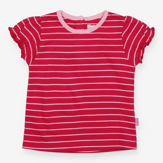 Pink stripe frill sleeve t-shirt